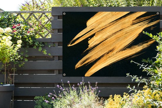 Affiche jardin - Toile jardin - Posters de jardin extérieur - Goud - Peinture - Rayures - Luxe - Abstrait - 120x80 cm - Jardin