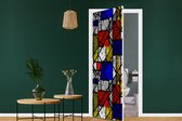 Deursticker Mondriaan - Glas in lood - Oude Meesters - Kunstwerk - Abstract - Schilderij - 80x205 cm - Deurposter