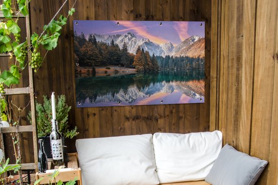 Affiche jardin - Toile jardin - Posters de jardin extérieur - Montagnes - Forêt - Water - Ciel - Rose - Violet - 120x80 cm - Jardin