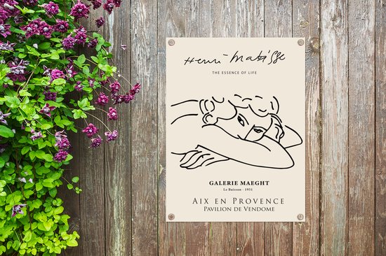 Décoration de Jardin Matisse - Femme - Portrait - Line au trait - 30x40 cm - Toile de jardin - Affiche extérieure