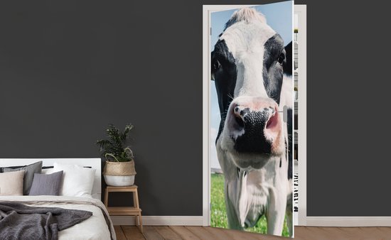 Sticker de porte Vache - Pâturage - Nature - Animaux - Herbe - 75x205 cm - Poster de porte