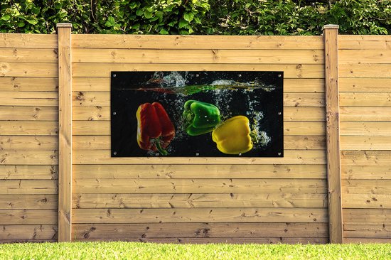 Affiche clôture Paprika - Légumes - Water - Zwart - Rouge - Vert - Jaune - 200x100 cm - Toile de jardin
