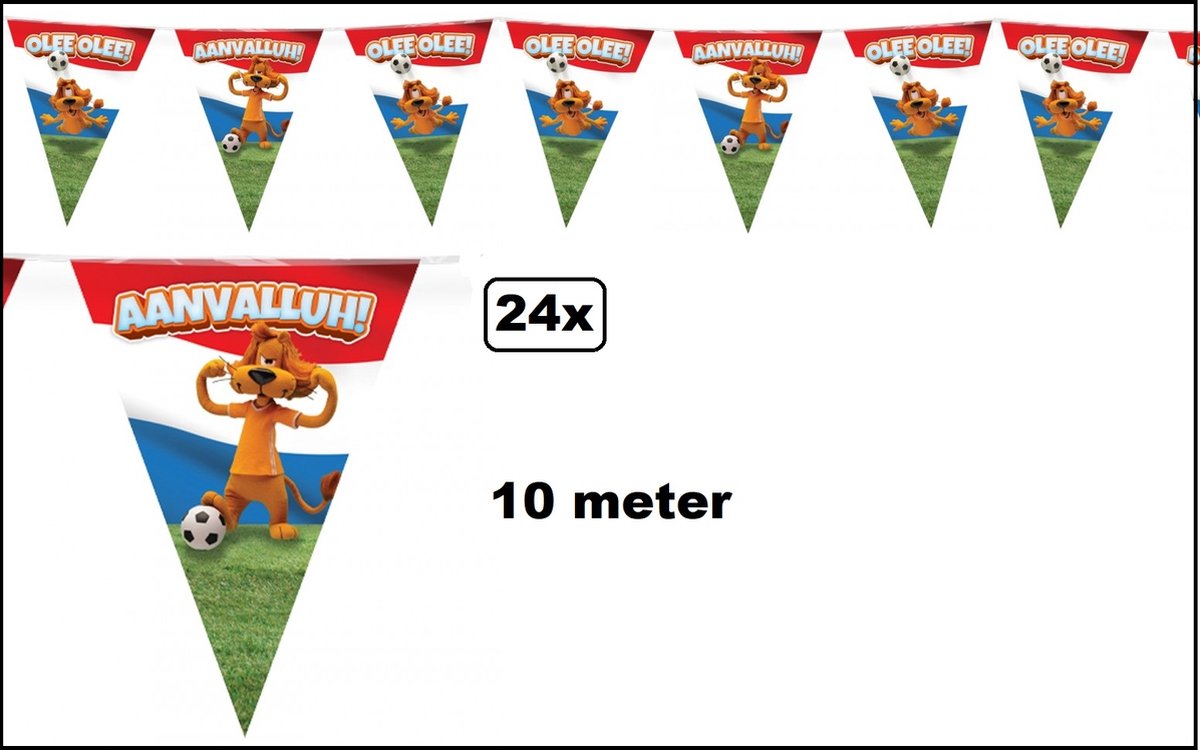 24x Vlaggenlijn Loekie olee olee 10 meter - WK Oranje Holland voetbal goal Nederland rood wit blauw Aaanvalluh
