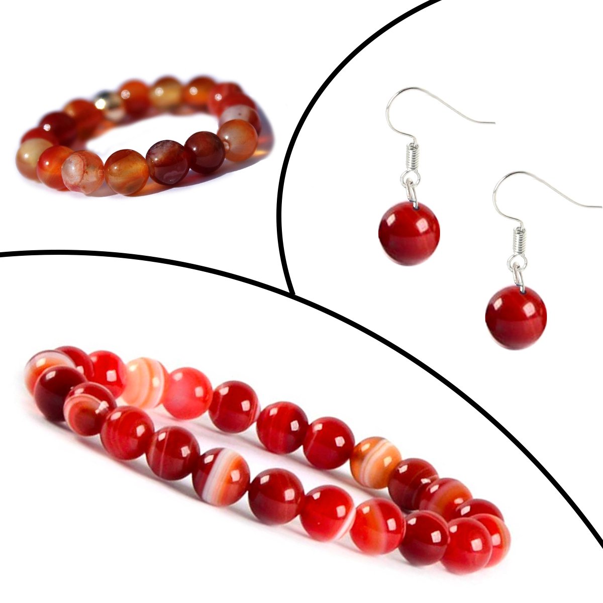 Bixorp Gems Edelstenen Sieraden Set Rode Gevlekte Agaat - Ring + Armband + Oorbellen