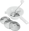 Metaltex passer/groentezeef met witte kom, handvat en 3 RVS schijven.