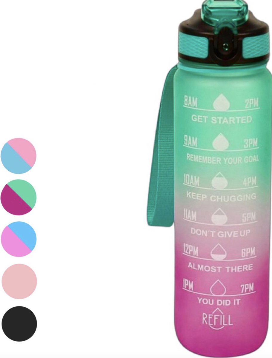 DEARRAY 1l/1000ml glazen waterfles met tijdmarkeringen, 1 liter thee drinkfles met roestvrijstalen infuser losse blad thee, koude brouwkoffie