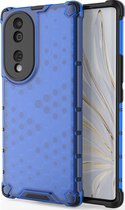 Mobigear Hoesje geschikt voor HONOR 70 Telefoonhoesje Hardcase | Mobigear Honeycomb Backcover Shockproof | Schokbestendig 70 Telefoonhoesje | Anti Shock Proof - Blauw