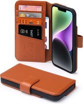 iPhone 14 Hoesje - Luxe MobyDefend Wallet Bookcase - Lichtbruin - GSM Hoesje - Telefoonhoesje Geschikt Voor iPhone 14