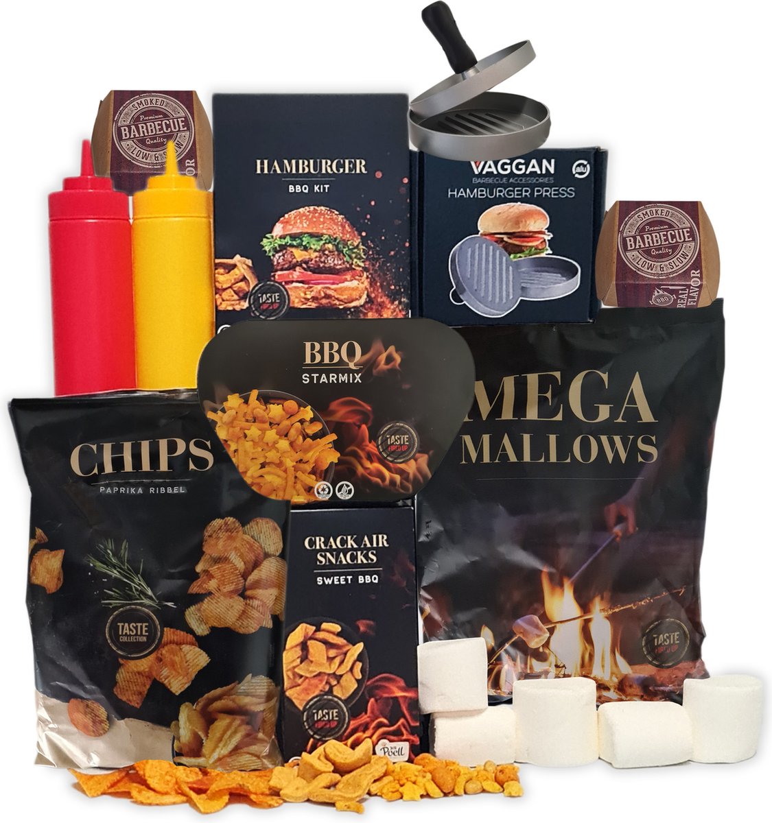 Cadeaupakket 21 - Burger & Snacks - Hamburger snackpakket - Verpakt in een fraaie geschenkdoos met opdruk 
