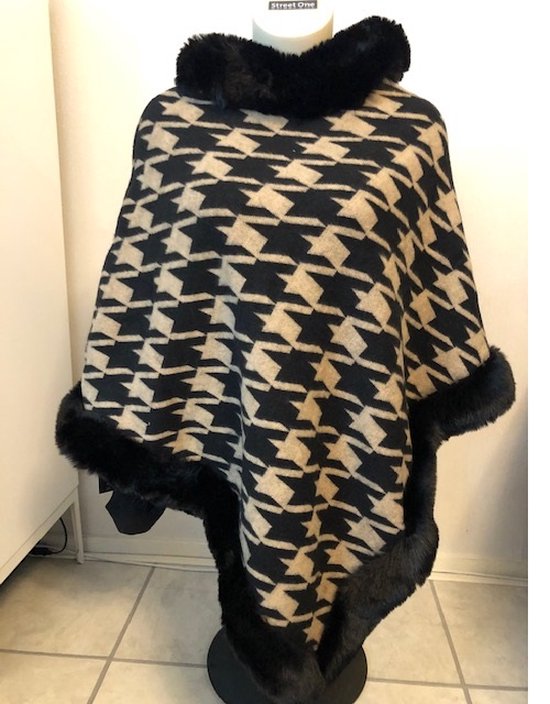 ZLYC Dames winter cape gebreide jas warm imitatiebont mantel poncho