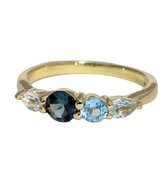 Schitterende 14K Vergulde Zilveren Ring London Blue Topaas, Topaas, Bergkristal 17.75 mm. (maat 56)