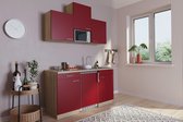 Goedkope keuken 150  cm - complete kleine keuken met apparatuur Luis - Eiken/Rood - elektrische kookplaat  - koelkast        - magnetron - mini keuken - compacte keuken - keukenblok met apparatuur