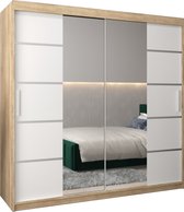 InspireMe - Kledingkast met 2 schuifdeuren, Modern-stijl, Kledingkast met planken (BxHxD): 200x200x62 - VENTILA IV 200 Sonoma Eik + Wit Mat