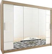InspireMe - Kledingkast met 3 schuifdeuren, Modern-stijl, Kledingkast met planken (BxHxD): 250x200x62 - VENTILA IV 250 Sonoma Eik + Wit Mat