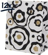 12x Stevige draagtassen glitter black & white gold glamour (23x18x10)cm zak cadeautasje gift bag  verpakking