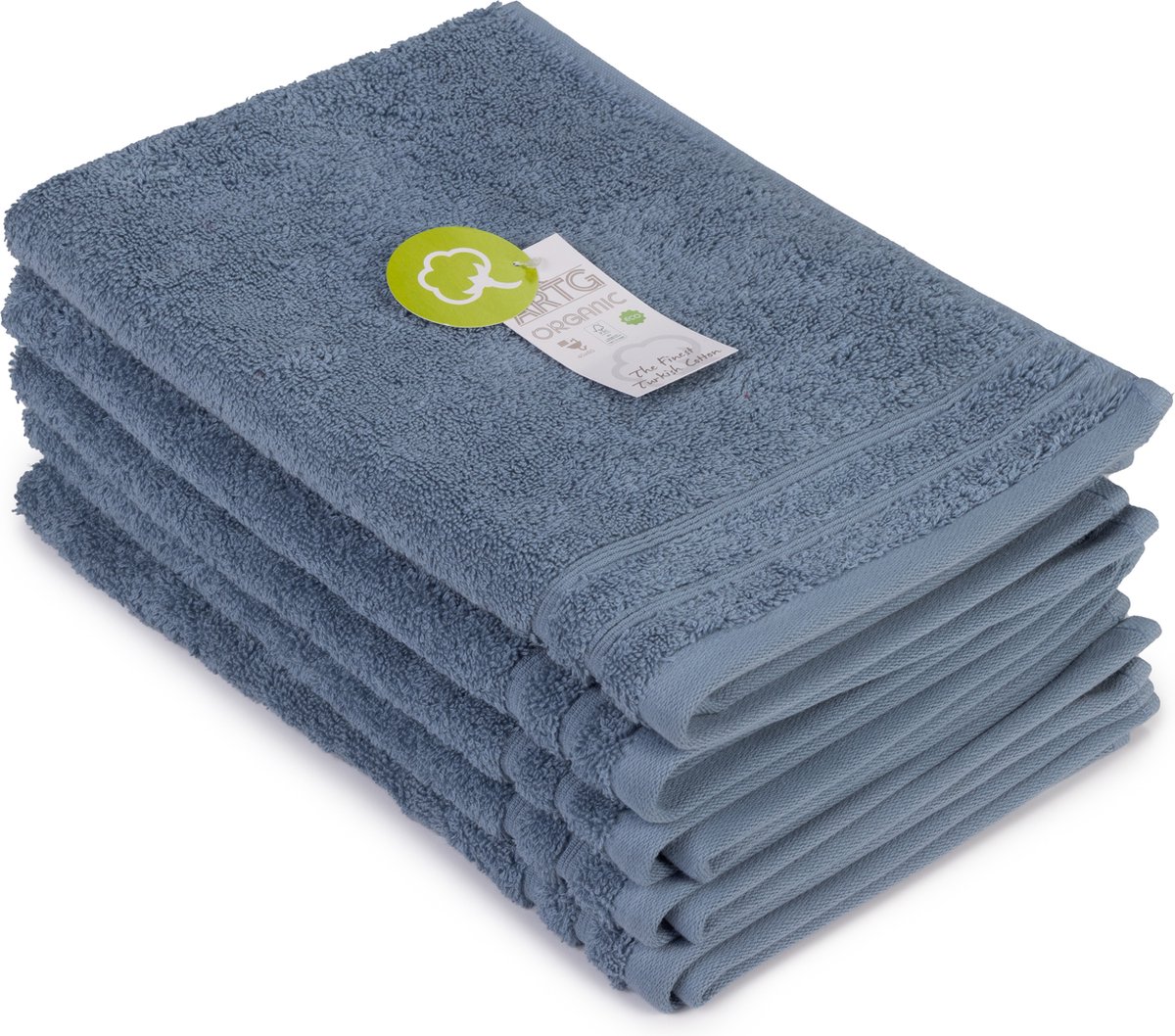ARTG® Organic - Biologische Katoen - Gastenhanddoek - 60 x 40 cm - Jeans Blauw - Blue - Set 5 stuks