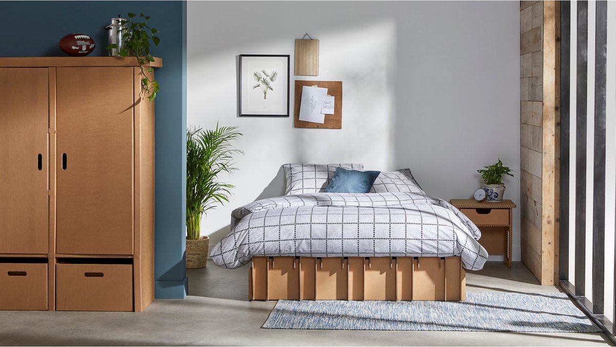 Beter Bed Paperbed met matras en 4 laden - 100% recyclebare karton - 200x200 cm - Bruin