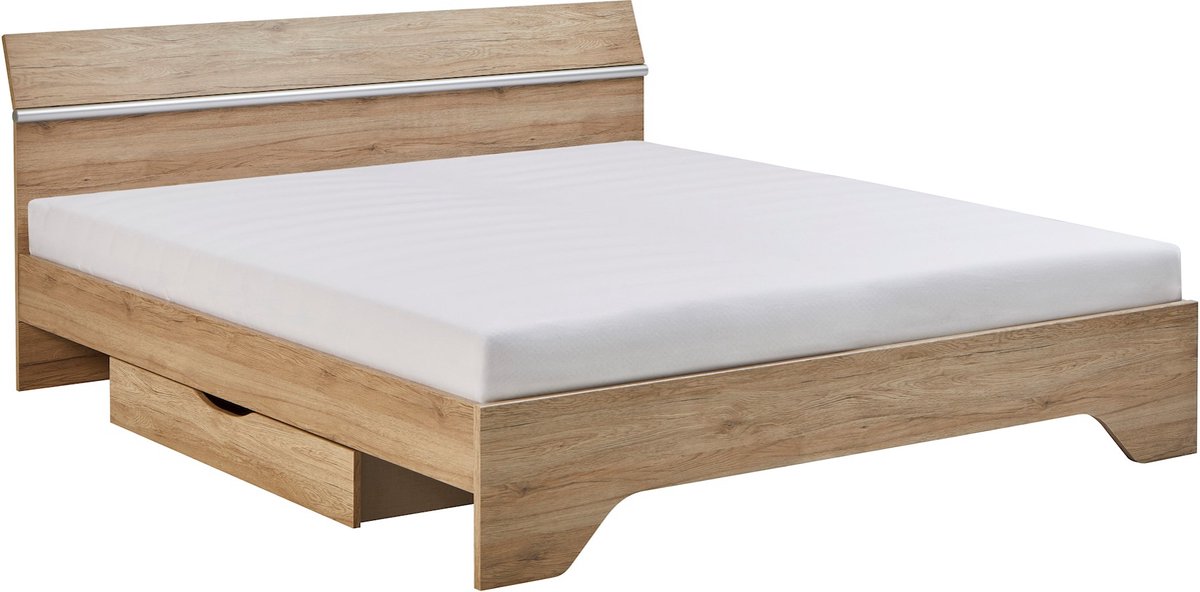 Beddenreus Basic Bed Wald met lattenbodem, polyether matras en 2opbergladen - 140 x 200 cm - eiken
