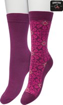 Bonnie Doon Dames Sokken set Donker Paars maat 36/42 - 2 paar - Effen - Print - Glitter Bloem - Gladde Naden - Brede Boord - Uitstekend Draagcomfort - 2-pack - Multipack - Effen - Lurex Tile - Paars/Roze - Crushed Violets - OL221503.192