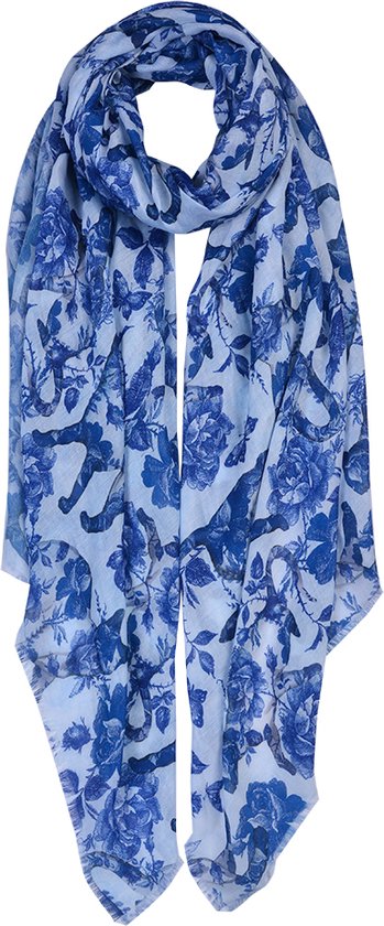 Juleeze Sjaal Dames Print 90x180 cm Blauw Synthetisch Bloemen Shawl Dames