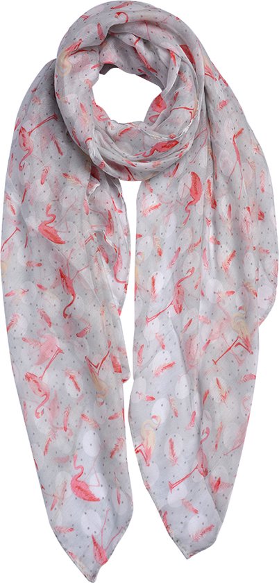 Juleeze Sjaal Dames Print 80x180 cm Grijs Synthetisch Flamingo Shawl Dames