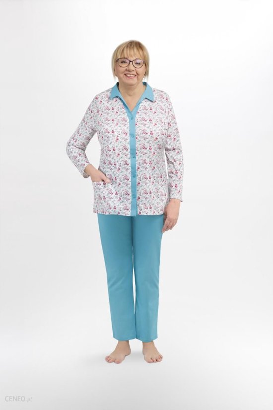 Martel- Elzbieta dames pyjama-lange mouwen - blauw- 100 % katoen 4XL