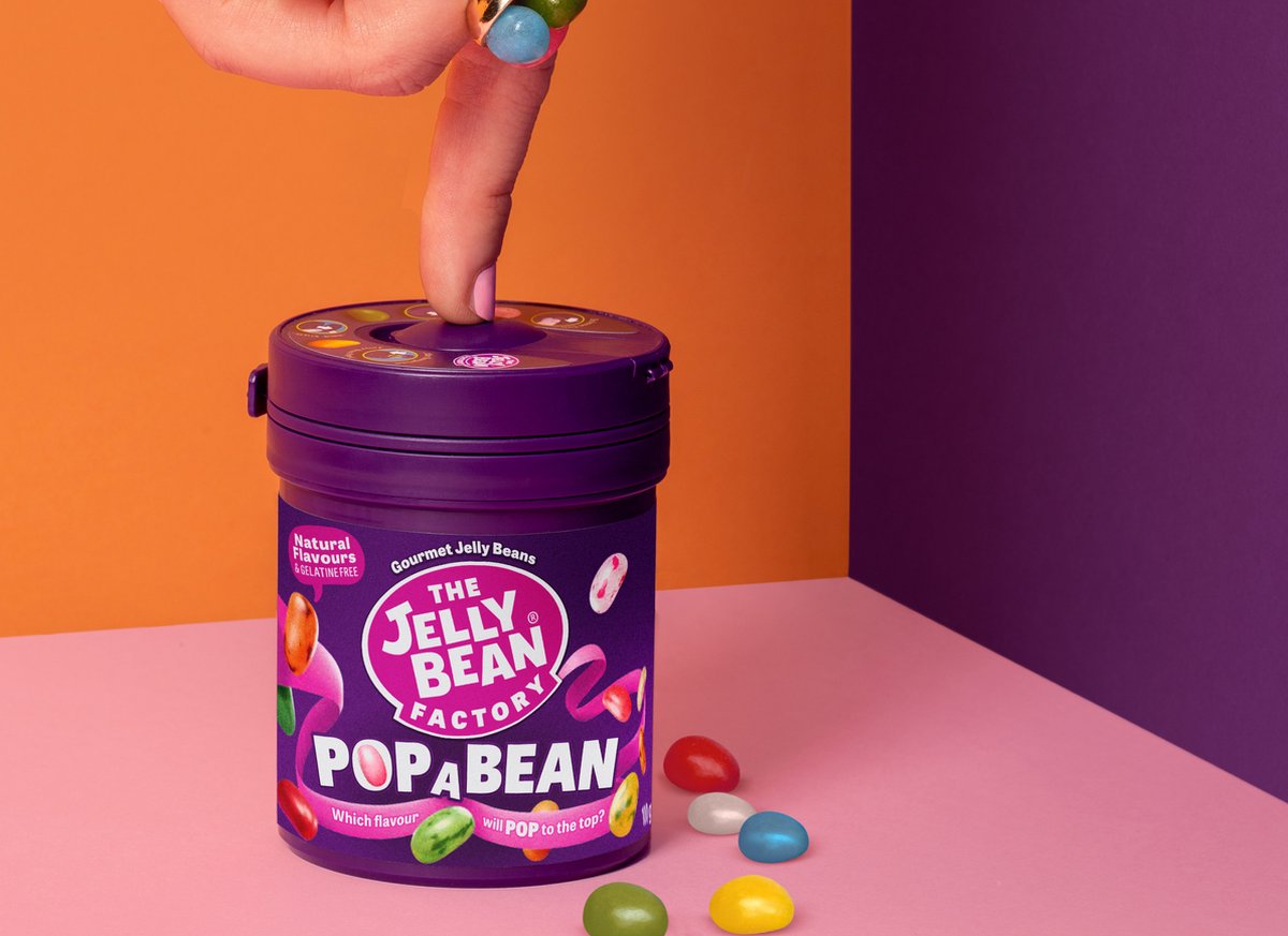 The Jelly Bean Factory 3 Pop-A-Bean potten à 100g - 36 huge flavours jelly  beans | bol.com