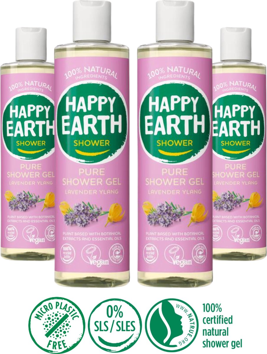 Happy Earth Pure Douchegel Lavender Ylang Multi Pack - 4 x 300 ml