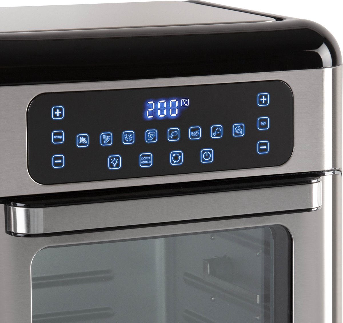 Afbeelding 3 van Inventum GF1200HLD - Airfryer oven - Hetelucht friteuse - 12 liter - 8 programma's - 5 accessoires - PFAS vrij - 80 tot 200 graden - 1500 watt - Zwart/RVS