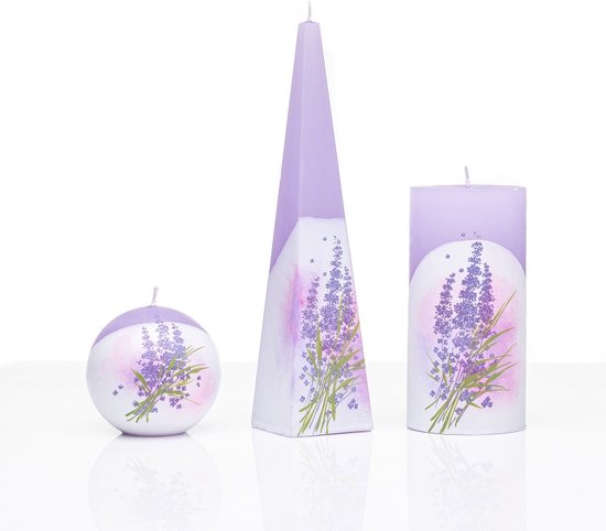 Kaarsen - Set Handgeschilderd - Lavendel - cadeau