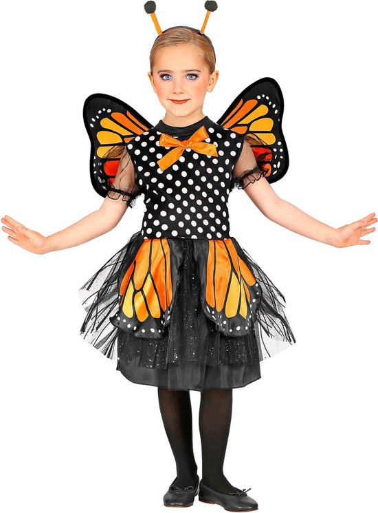 Widmann - Vlinder Kostuum - Magnifieke Monarchvlinder - Meisje - Oranje, Zwart - Maat 128 - Carnavalskleding - Verkleedkleding