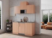 Goedkope keuken 150  cm - complete kleine keuken met apparatuur Gerda - Beuken/Beuken - elektrische kookplaat  - koelkast        - magnetron - mini keuken - compacte keuken - keukenblok met apparatuur