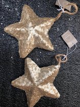 Set van 2 goudkleurige sterren kersthangers 15cm glitter ornamenten