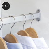Eleganca Kledingstang 200 cm - Kledingroede - Extra stevig aluminium - Garderobestang – Kledingstang - Inclusief kastroededragers en schroeven - Zilver