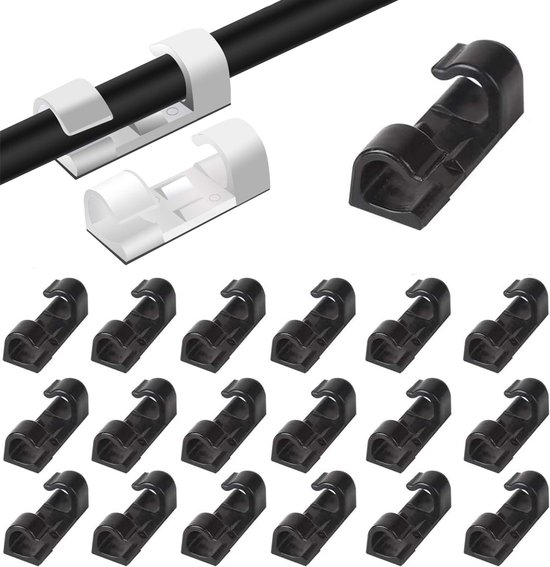 Gezamenlijke selectie zuiverheid zingen Consumerce® Set van 20 Kabelclip Zwart – Zelfklevend – Kabelbinder – Kabel  Organiser –... | bol.com