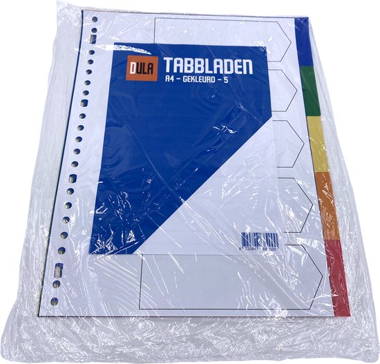DULA Tabbladen gekleurd plastic - 5 tabs - A4 - 23 gaten - 5 kleuren - PP - DULA