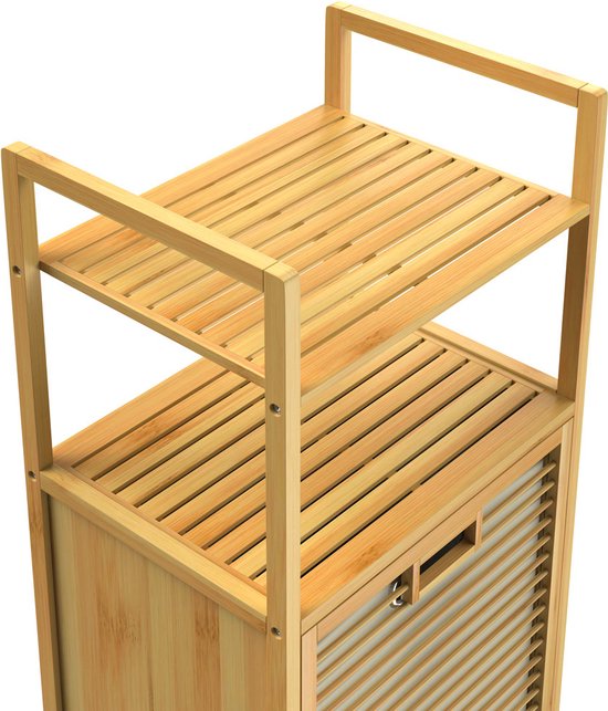 Kleankin Badkamerrek Badrek Toiletrek, 3 Planken, Waterbestendig, 68 Cm X 20 Cm X 165 Cm Natur~1l8n691go2000