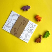 The Crayon Bug – Ruimte & dinosaurus – Postkaarten om te kleuren – A6 formaat - 8 kaarten - Kleurplaat – Kleurbare postkaarten – Maak je eigen ansichtkaart – Kaart versturen - Dino - Raket - Space