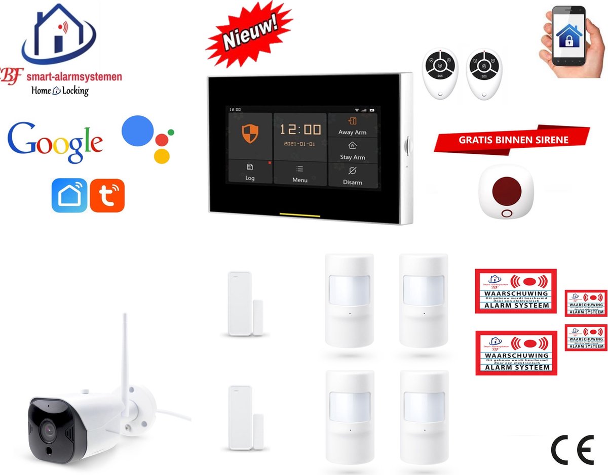 Draadloos wifi smart alarmsysteem werkt met Google en wifi,gprs,sms (Nederlands of Frans stem en tekst) ST01-32