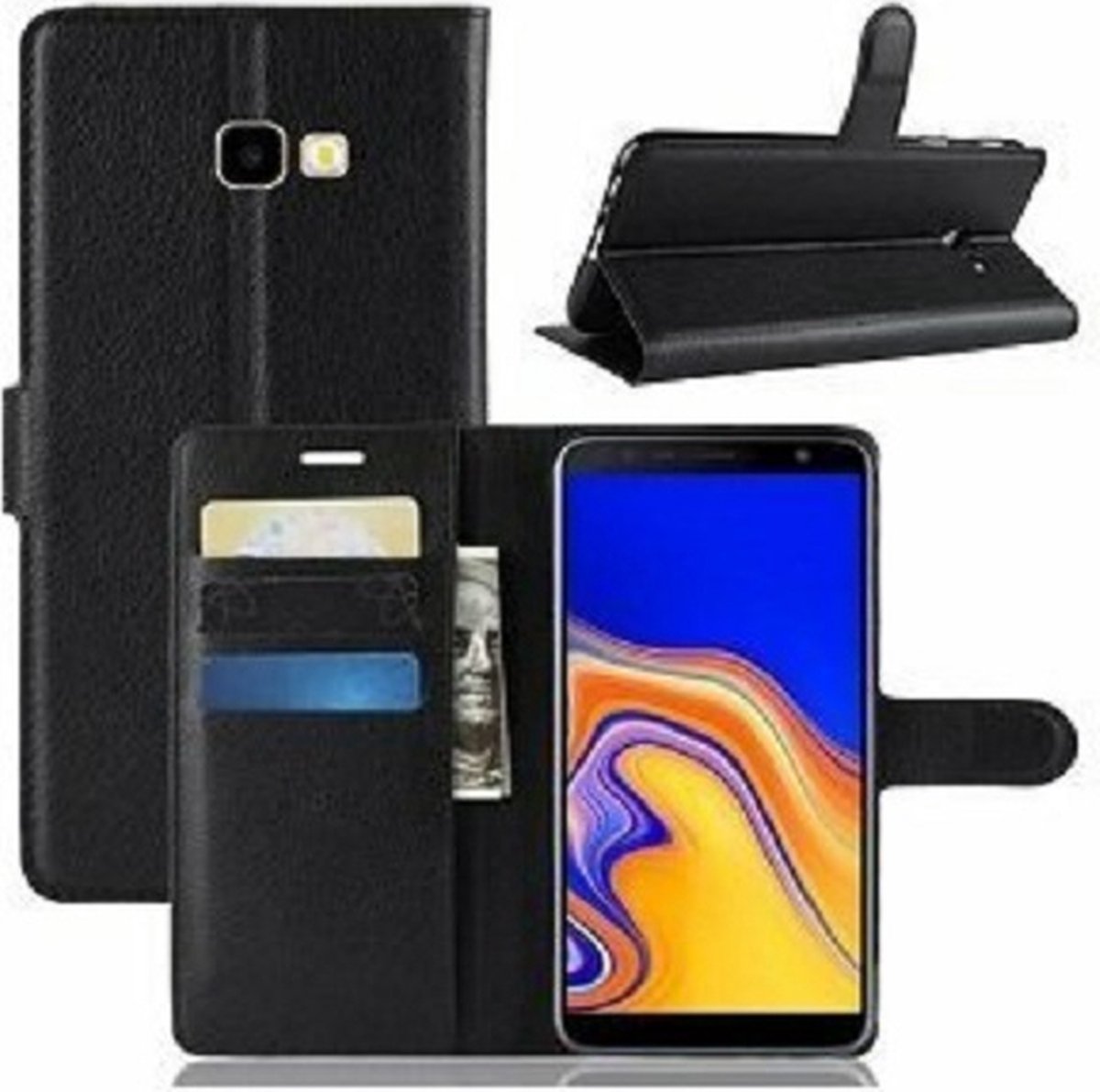 Samsung J4 Plus Hoesje Met Pasjeshouder Bookcase Zwart