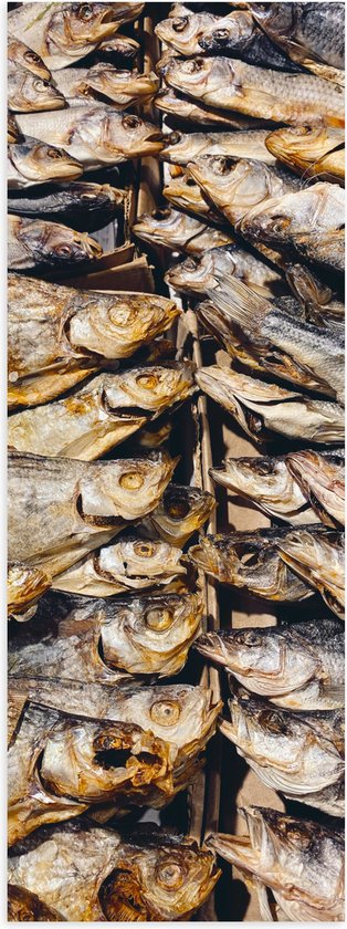 WallClassics - Poster Glanzend – Verse Vissen op een Vismarkt - 30x90 cm Foto op Posterpapier met Glanzende Afwerking