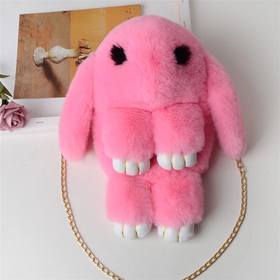 schoudertas in imitatie konijnenbont vrouwen en meisjes dier konijn kleur vol roze
