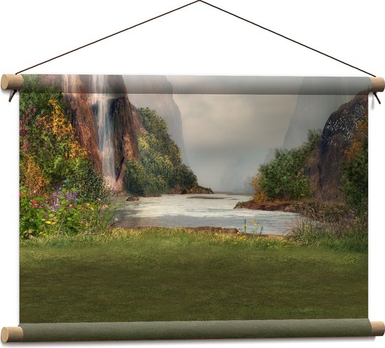WallClassics - Textielposter - Geschilderde Waterval - 60x40 cm Foto op Textiel