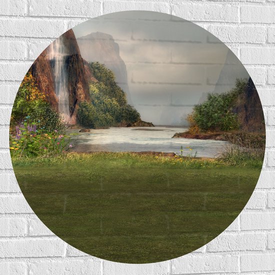 WallClassics - Muursticker Cirkel - Geschilderde Waterval - 90x90 cm Foto op Muursticker