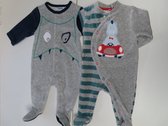 Noukie's - 2 Pack - Pyjama - Velour - Jongens - Dino / draak  -  3 maand 62