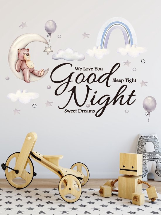 Merkloos - muursticker - good night - kinderkamerdecoratie wanddecoratie