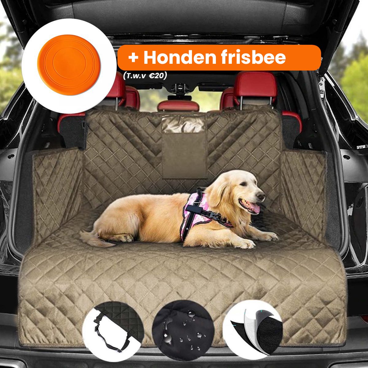 Hondendeken auto achterbank - Kofferbak beschermhoes hond - Autohoes - Hondenkussen - Hondenmat - Waterdicht & Antislip - Beige - JOKENZ