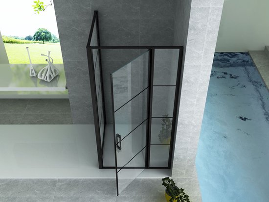 Aloni Porte Tournante + Zijwand Zwart Mat 8mm 80x120x200cm