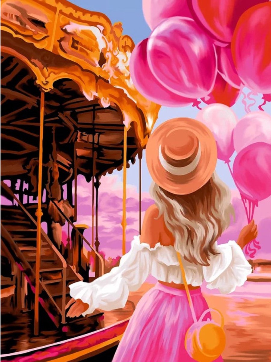 Diamond painting op kader "Fairytale carousel" 30x40 cm Ronde Steentjes