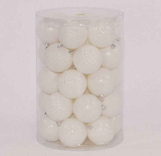 34 Onbreekbare kerstballen in koker diameter 8 cm wit watermeloenOo